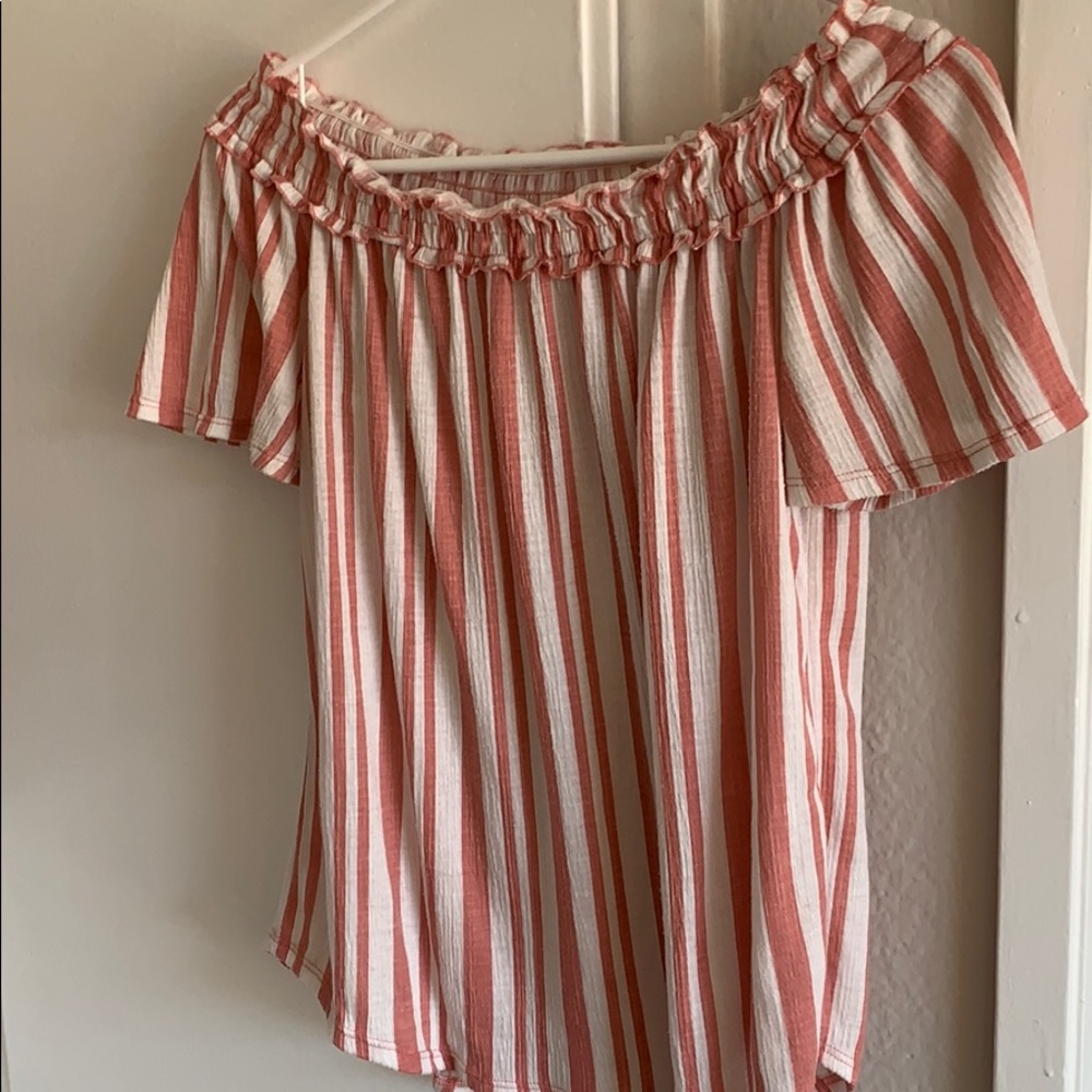 Pink and White Striped Top, Elastic Neckline